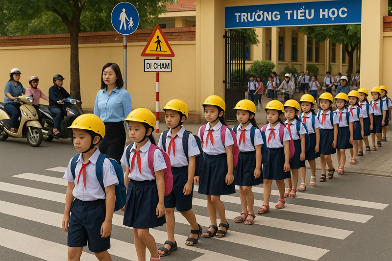 Học sinh tham gia an toàn giao thông